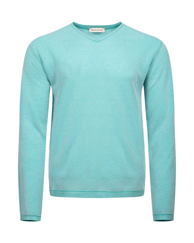 Pull coton de luxe pour homme - couleur vert d'eau made in italy →  GENTLESON Taille S